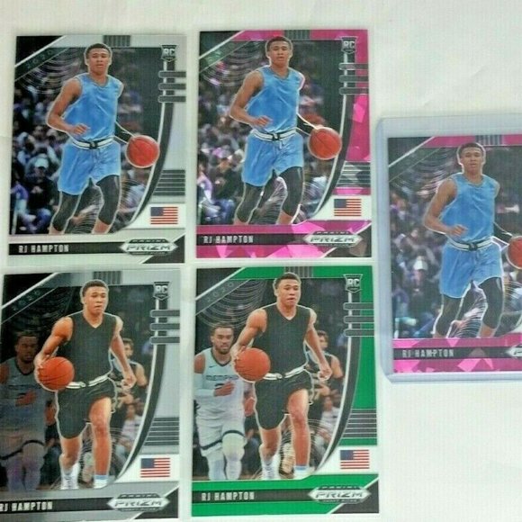 Five RJ Hampton RC's Prizm 13, 53 Green Pink, Base